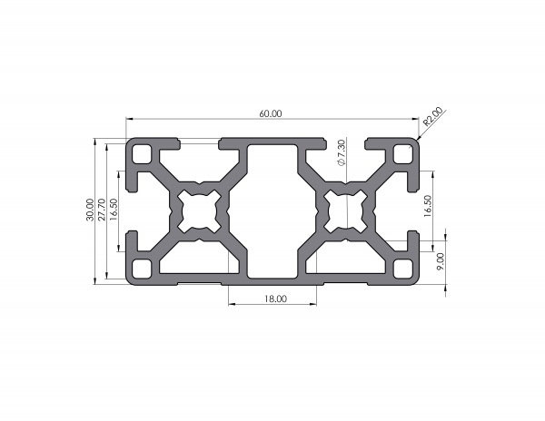 Aluminum profile 30x60 groove 8 B-type 2N